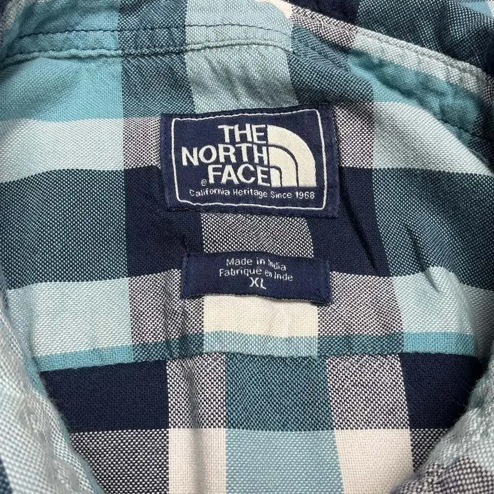 The North Face Gardello Shirt Mens Xl Blue White Plaid Short Sleeve Button Up